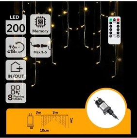 Aigostar - LED zewnętrzny łańcuch świąteczny 200xLED/6W/230V/8 funkcji 3x1m IP44 ciepła biała + pilot