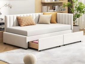 Łóżko tapicerowane welurowe 90x200cm - z 2 dużymi szufladami i stelażem na listwy - Białe