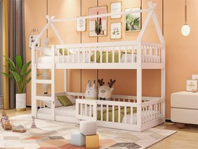 Łóżko piętrowe 90x200cm - z litego drewna - z drabinką - Białe