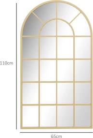 HOMCOM Lustro ścienna, design okienny, korytarzowe, metalowa rama, 110 x 62 cm, Złoto