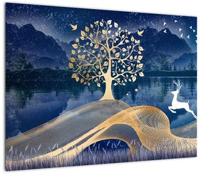 Obraz na szkle jelenia w pełni księżyca (70x50 cm)