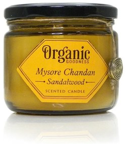 Świeca organiczna Mysore Chandan - drzewosandałowe 200 g w bursztynowym szkle