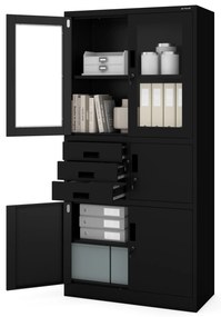 Biurowa szafa metalowa z sejfem na akta i dokumenty FILIP, 900 x 1850 x 400 mm, czarna