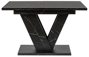 Zestaw Stół Prostokątny Rozkładany CLARK 120-160 cm Czarny Marmur i 4 Krzesła Tapicerowane CORK Czarne Welurowe Loft