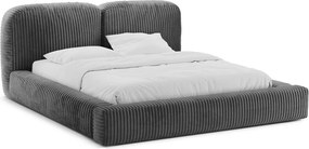 Szare tapicerowane łóżko dwuosobowe ze schowkiem ze stelażem 180x200 cm Martina – Micadoni