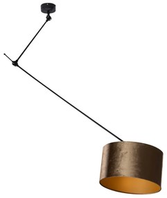 Lampa wisząca czarna z brązowym, aksamitnym kloszem 35 cm - Blitz klasyczny/Antyczny Oswietlenie wewnetrzne