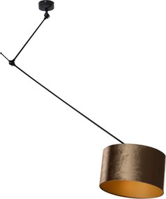 Lampa wisząca czarna z brązowym, aksamitnym kloszem 35 cm - Blitz