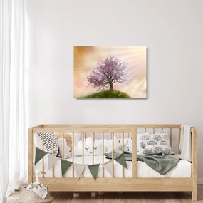 Obraz na szkle kwitnącego drzewa na szczycie wzgórza (70x50 cm)
