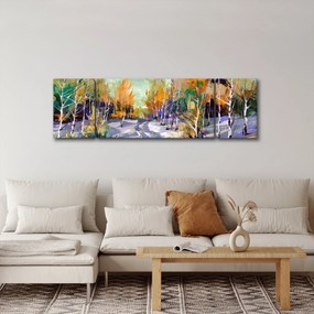 Obraz - Zaśnieżona ścieżka przez las, obraz olejny (170x50 cm)