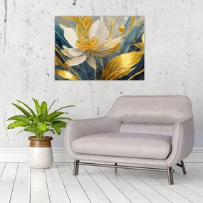 Obraz na szkle - Malowanie złotych kwiatów (70x50 cm)