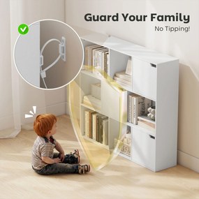 HOMCOM Regał na książki, 9 modułów, 3 drzwi, 6 otwartych półek, do salonu, sypialni, płyta wiórowa, biały