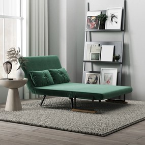 HOMCOM Sofa rozkładana 2-osobowa welurowa, funkcja spania, w zestawie 2 poduszki, welurowe wykończenie, Naturalny + Zielony