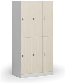 Szafka skrytkowa S1, 6 schowków, 1850 x 900 x 500 mm, zamek obrotowy, drzwi laminowane, brzoza