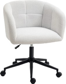 HOMCOM Fotel biurowy z tapicerką z aksamitu, designem wanny, krzesło obrotowe na kółkach, stalowa podstawa, kremowy+czarny