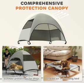 PawHut Outdoorowa Leżanka dla Psów z Daszkiem, Podwyższone Łóżko dla Dużych Psów, 106 x 76 x 99 cm, Jasnoszary