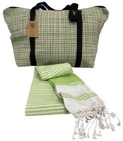 Stylowy komplet torba plażowa + ręcznii HAMAM 75x150 cm, zielony