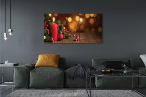 Obraz na płótnie Świeca, Gałązki i Bombki na Desce