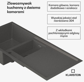 Klarstein TitanSteel zlewozmywak kuchenny z ociekaczem, 100 x 45 cm (dł. x szer.)
