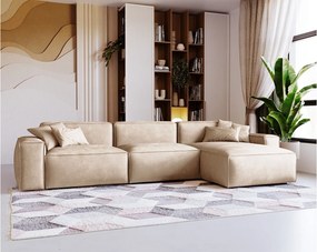 Emporius Figo narożnik w kształcie L - narożnik w nowoczesnym stylu bez pojemnika - lewostronny, tkanina aksamitna, beżowy (Whisper 2)