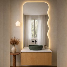 Lustro dekoracyjne oszlifowane z podświetleniem WAVE Aura Half LED  | Różne rozmiary | Różne kolory : Kolor tafli szkła - Brąz, Rozmiar - 60 x 120 cm, Wersja - Prawa