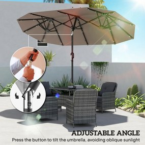 Outsunny Podwójny parasol 292 x 150 cm, parasol z oświetleniem LED, korbka, regulacja kąta, Khaki | Aosom PL