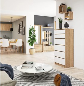 Komoda AKORD K60 Dąb Sonoma 60 cm 6 szuflad kolor Biały mat 60x40x130 cm