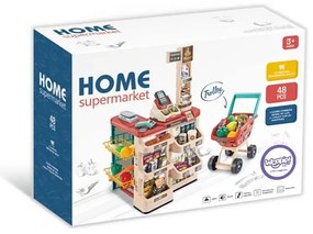 Woopie sklep supermarket z wózkiem sklepowym waga kasa skaner + 48 akc.