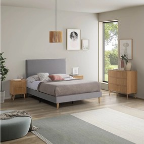 Kolumnowy stelaż tapicerowany Aura + zagłówek 160x200 cm, jasnoszary, wysokość 30 cm.