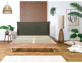 Ciemnozielono-naturalne łóżko dwuosobowe ze stelażem 160x200 cm Charlie – Bobochic Paris