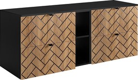 Meble łazienkowe, Złoty dąb rzemieślniczy, 140 x 57 x 46 cm, czarne uchwyty