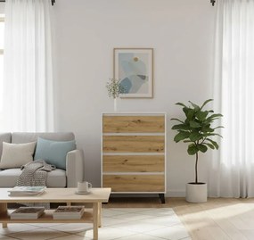 Komoda z 4 szufladami w stylu skandynawskim biały + dąb artisan K7-K98