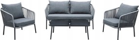 Zestaw mebli ogrodowych antracyt aluminiowa sofa 2 fotele stolik sznurowany