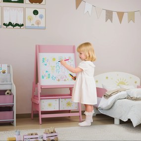 AIYAPLAY Sztaluga 3 w 1 dla dzieci z tablicą kredową, białą tablicą, rolką papieru i 2 koszami, różowa, dla dzieci w wieku 3-8 lat | Aosom PL