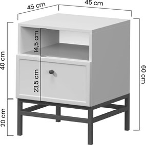 Szafka nocna Lorini z szufladą 45 cm - kaszmir / czarny uchwyt T-bar / stelaż