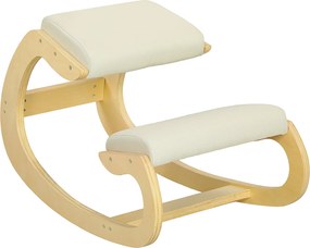 HOMCOM Fotel na kolanach z funkcją kołysania, z tkaniny lnianej i drewna brzozowego, 55x85x55 cm, Kremowy