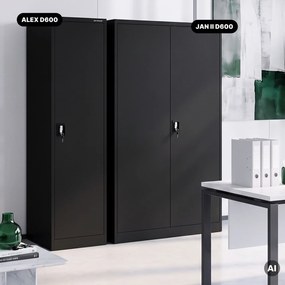 Szafa na akta kartotekowa na klucz czarna, 450x1850x600 mm: ALEX D600