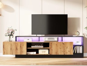 Nowoczesna szafka RTV z LED - 2 drzwi i 6 otwartych przegródek - Czarny i Naturalny