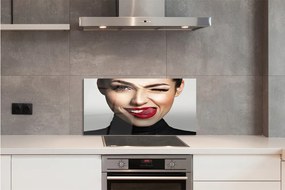 Szklany Panel Kobieta czerwone usta