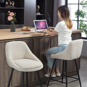 HOMCOM Zestaw 2 Hokerów ze Sztruksowym Wykończeniem i Stalowymi Nóżkami, Krzesła Tapicerowane do Kuchennej Wyspy, Jadalni, Kremowe | Aosom PL