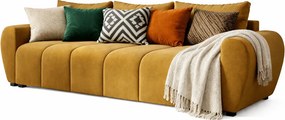 Musztardowa sofa welurowa z pojemnikiem N4-W06