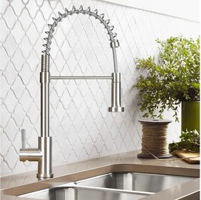 NETTLIFE Bateria kuchenna z wyciąganą wylewką Bateria kuchenna Obrotowa wylewka Wysokociśnieniowa bateria zlewozmywakowa z 2 rodzajami dysz, nikiel