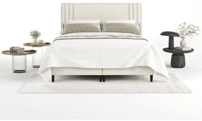 Beżowe tapicerowane łóżko dwuosobowe ze schowkiem 160x200 cm Musca – Maison de Rêve