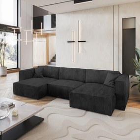 Masseno Narożnik SARMO z funkcją spania i pojemnikiem na pościel Narozniki U, Rozkładana sofa - Czarny, POSO 135