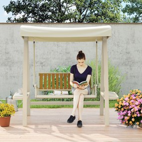 Dwuosobowa huśtawka ogrodowa Outsunny z regulowanym daszkiem, stolik boczny 200 x 120 x 190 cm, Beżowa