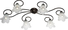 Lampa sufitowa Alice z brązowego lakierowanego żelaza, dekor stare złoto, klosze z białego szkła alabastrowego Ø14 cm, 6 świateł, 99x50 cm