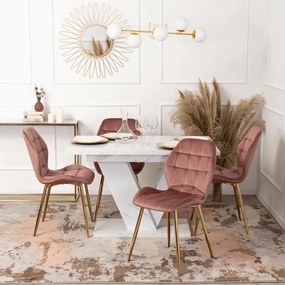 Stół Prostokątny Rozkładany CLARK 120-160 cm Biały Marmur Glamour