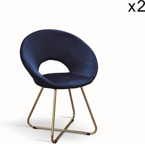 Zestaw 2 niebieskich foteli z tkaniny z efektem aksamitu, złota metalowa podstawa - ZANTE
