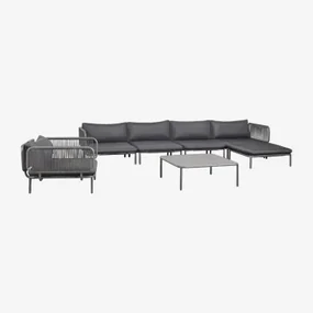 Modułowa Sofa Ogrodowa 4-częściowa Z 2 Narożnikami, Pufą, Fotelem I Stolikiem Kawowym Roubly Grafitowa Szarość - Sklum