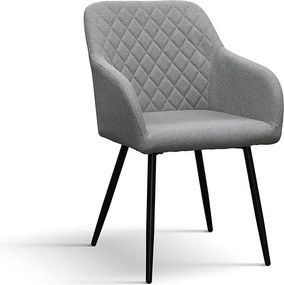 Zestaw 4 szarych krzeseł z tkaniny i czarnych metalowych nóg, z podłokietnikami - LISBONA