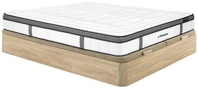 Zestaw 180 x 200 cm: łóżko ze skrzynią w kolorze jasnego drewna + materac hybrydowy ze sprężynami kieszeniowymi (7 stref) i pianką z pamięcią kształtu, grubość 30 cm – OLIANE by YSMÉE